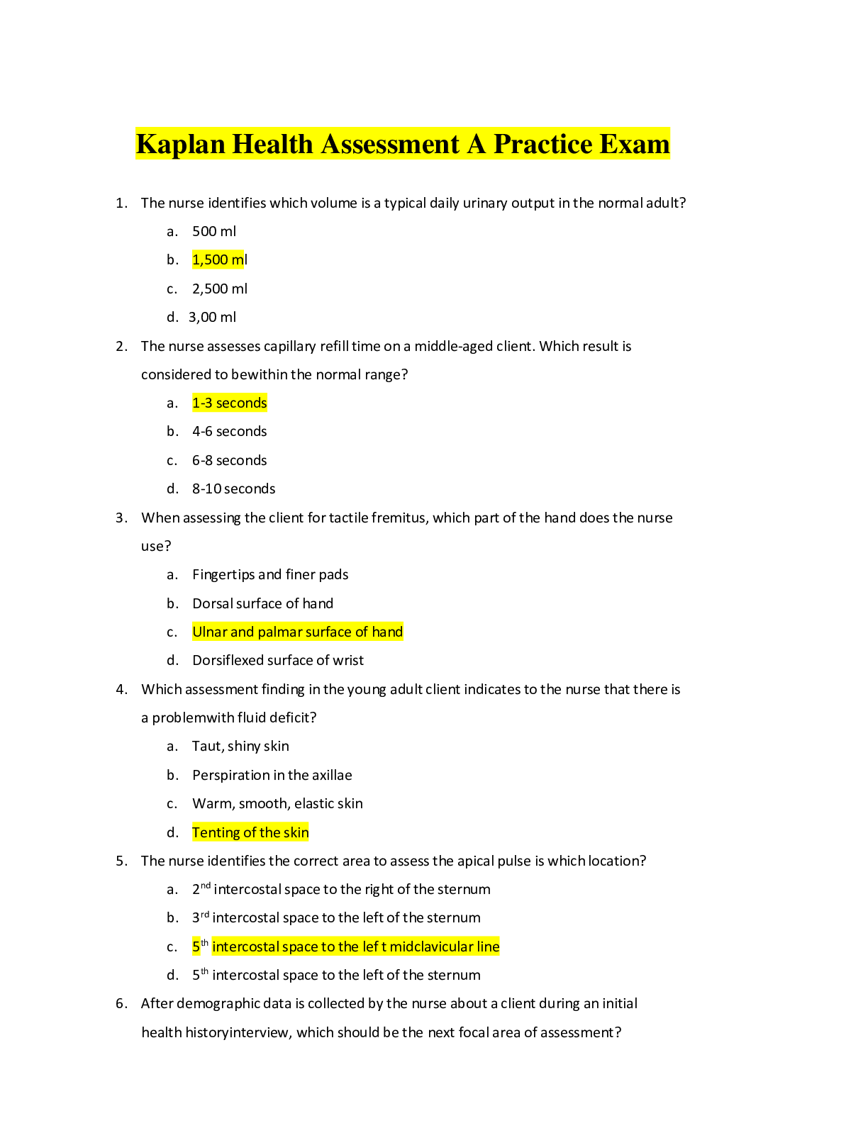 Preview image for NUR 112; Health Assessment A Exam, All answers 100% correct, Summer 2020/21
